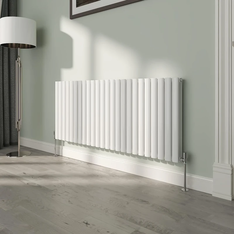NRG White Oval Radiator Horizontal 600x1416mm Double Panel Central Heating Radiators Perfect for Bathrooms Kitchen Living Room