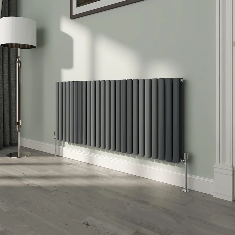NRG 600x1416mm Oval Column Designer Radiator Double Panel Anthracite Bathroom Central Heating