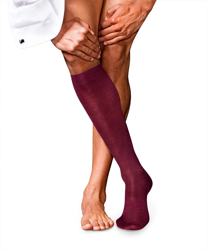 FALKE Men's No. 6 M Kh Wool Silk Long Plain 1 Pair Knee-High Socks, Red Barolo 8596, 8.5-9.5