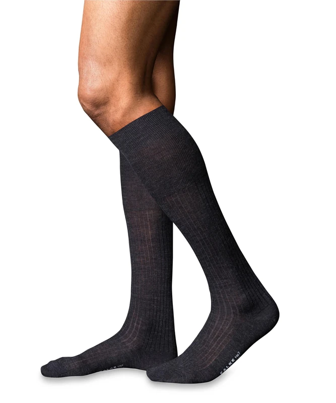 FALKE Men's No. 7 M Kh Wool Long Plain 1 Pair Knee-High Socks, Grey Anthracite Melange 3080, 5.5-6.5