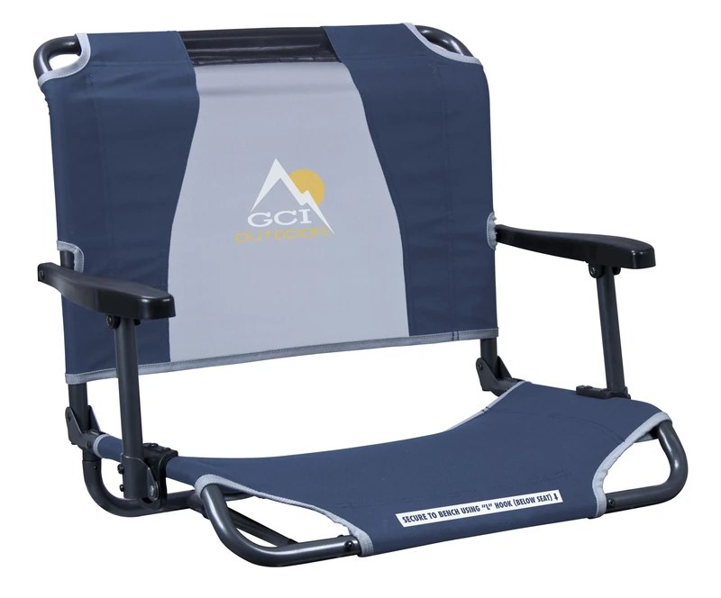 GCI Outdoor Big Comfort Stadium Chair | Portable, Folding Bleacher Seat with Back Support & Armrests — Navy Blue