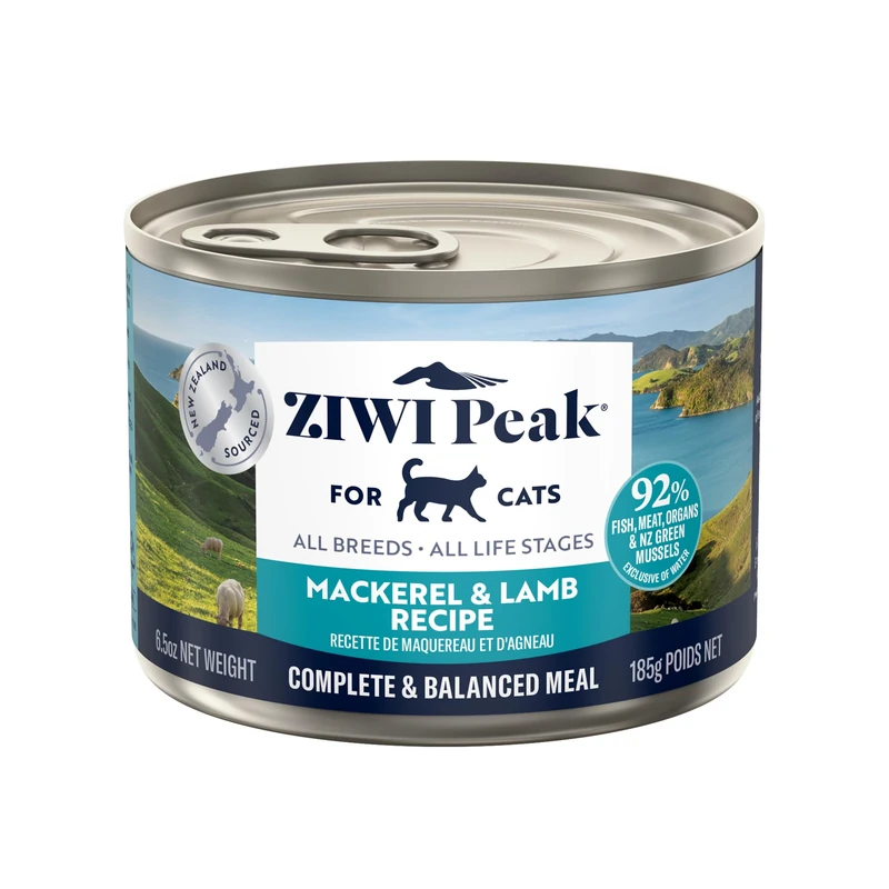ZIWI Peak Grain Free Cat Food Tins - All Natural High Protein Pate - New Zealand Mackerel & Lamb Recipe - 12 x 185g Multipack
