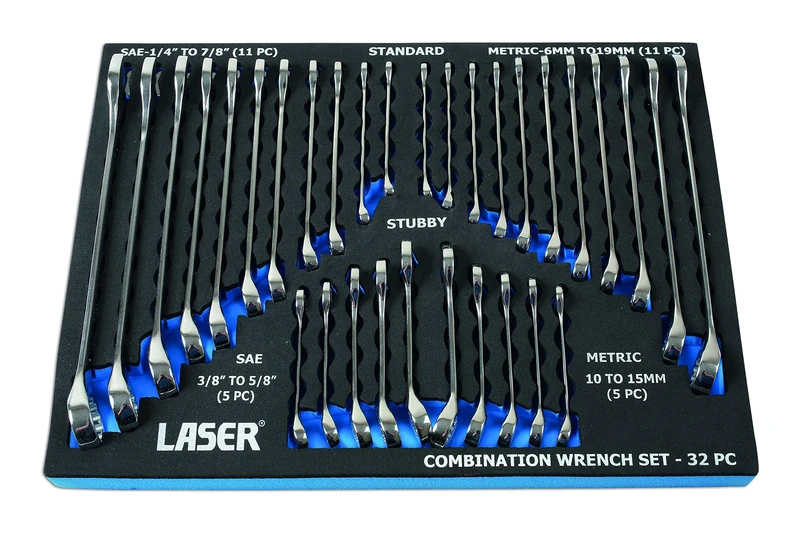 Laser 6795 AF/Metric Combination Spanner Set 32pc, Silver