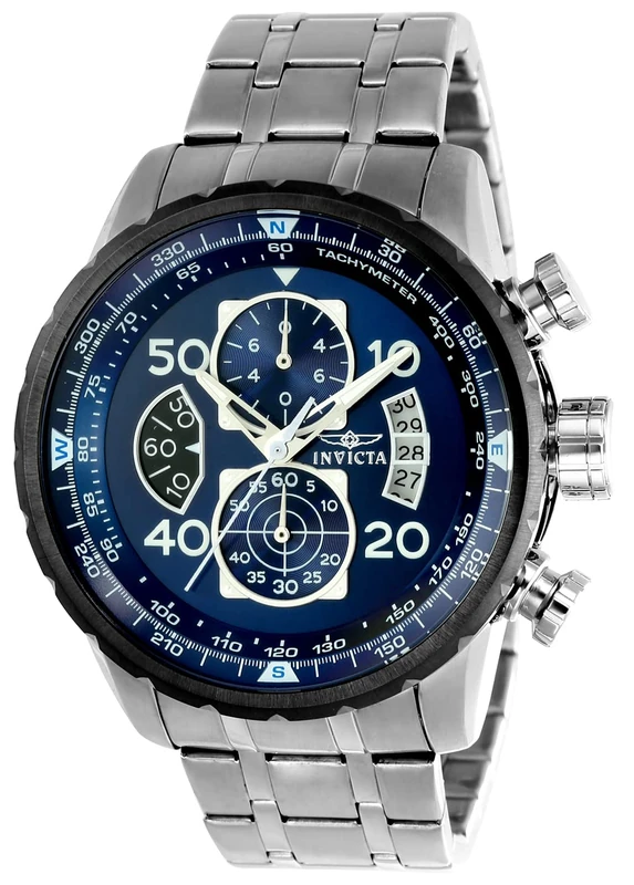 Invicta Aviator 22970 Men's Watch - Waterproof - Analogue - Quartz Movement - stainless steel with blue dial - 48mm