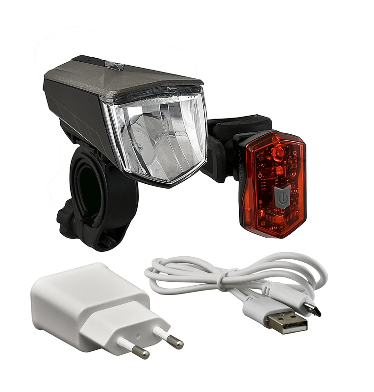 Büchel LED Bike Lights Set - Vail 80 Lux Front Light with USB Rechargeable Battery and Rear Micro Light - Black - One Size Includes Charger - StVZO (German Road Vehicle Registration Regulation) approved (Compatibility with UK Legislation not Guaranteed)