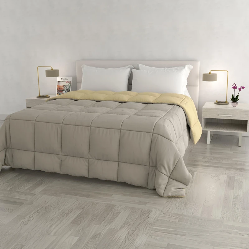 Italian Bed Linen Winter Quilt Elegant,260 x 260 cm,Cream/Light Gray, DOUBLE, T-EL-panna/grigio chiaro-2P
