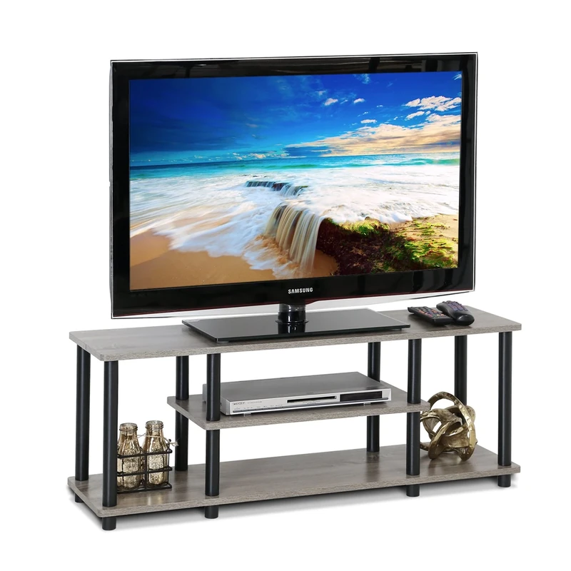 Furinno TURN-N-TUBE TV Stand, 3-Tier Entertainment Center with Open Shelves, TV Console for TV up to 50 Inch, for Living Room, Bedroom, French Oak