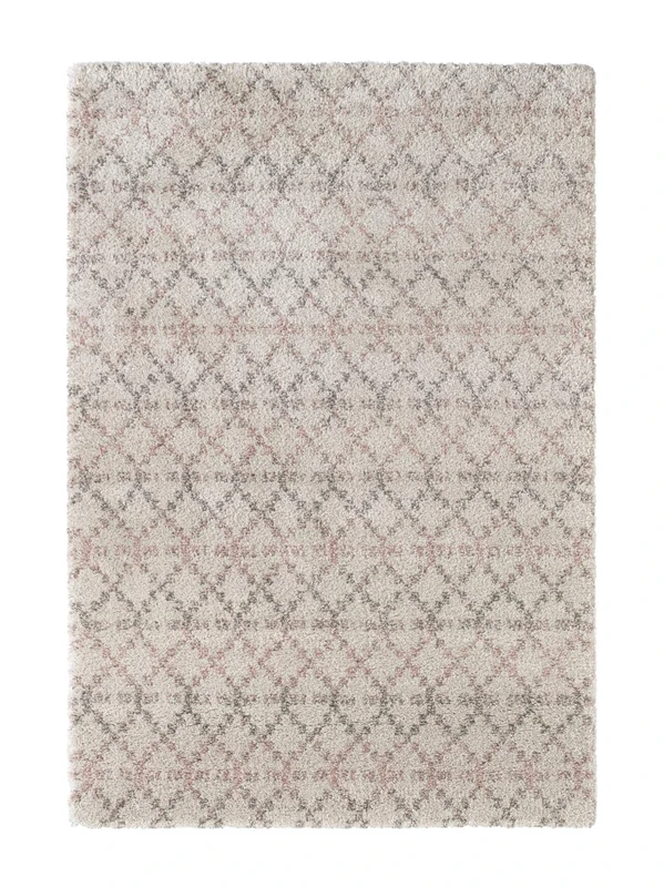 Mint Rugs Cameo High Pile Living Room Rug Soft Fluffy Long Pile Shaggy Flokati Geometric Pattern for Living Room Kitchen Hallway or Bedroom Cream-Pink 160 x 230 cm