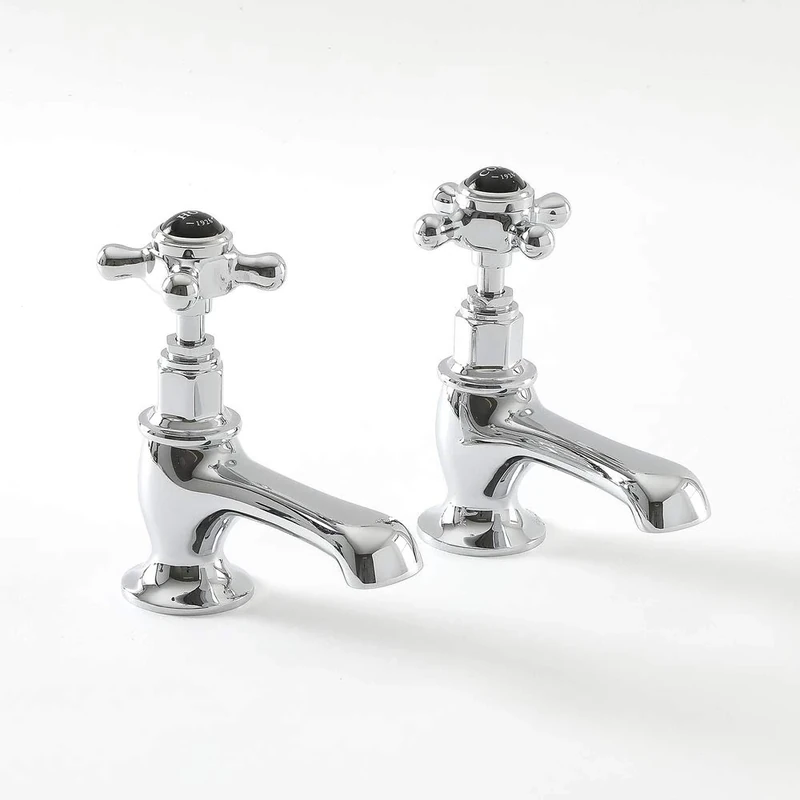 Hudson Reed Old London BC401HX Topaz | Traditional Bathroom Single Basin Taps with Crosshead Handles and Hexagonal Collars, 141mm x 66mm, Chrome/Black