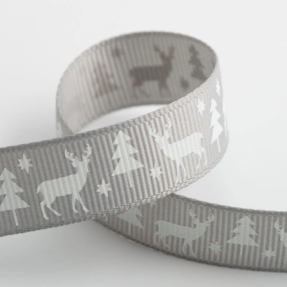Italian Options Christmas Grosgrain Ribbon - Silver - Stag Tree - 16mm x 5m