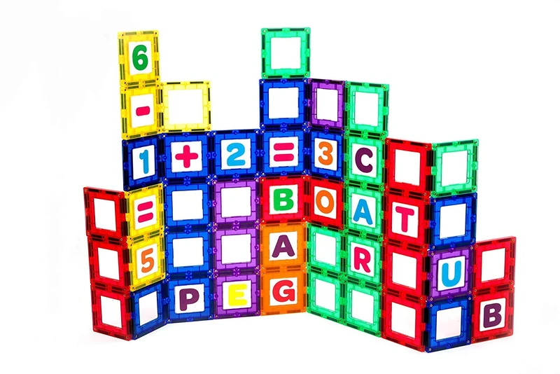 Playmags 80 Pcs Magnetic Tiles Set - Letters & Numbers