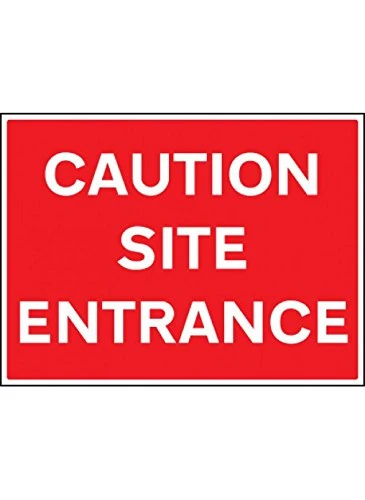 Caledonia Signs 16431Q "Caution Site Entrance" Sign, Rigid Plastic,White,600 mm x 450 mm