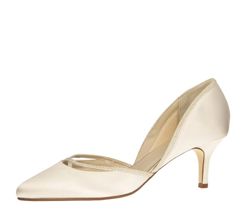 Rainbow Club Bridal Shoes Teddie - Pumps, Ivory/Cream, with Glitter Edging, Satin, Comfortably Padded - Size 39 EU (6 UK)