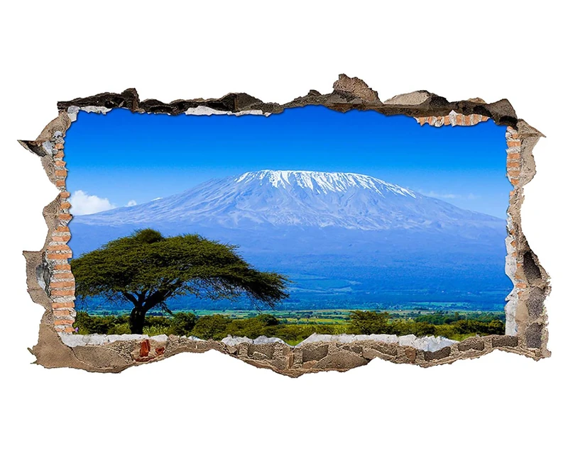 S426 Mountain Africa Kilimanjaro Smashed Wall Decal 3D Art Stickers Vinyl RoomKids Bedroom Baby Nursery Cool Livingroom Hall Boys Girls (HUGE (100x175cm))