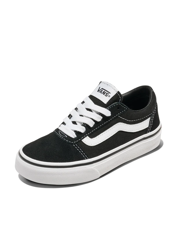 Girls Vans Size 1, Ward Sneaker Kids Shoes, Black & White Suede Canvas Lace Up Shoes, Low Top Children's Trainers, Lightweight Sports Shoes by Vans Active Wear Range (1 UK) - Image 1