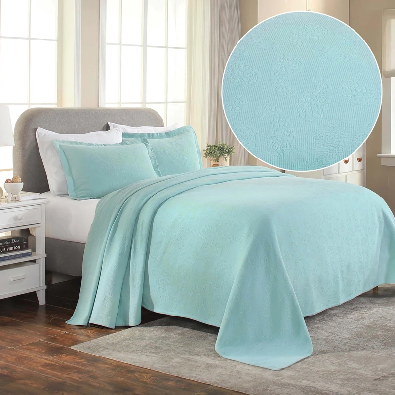 Superior Bedspread, Cotton, Aqua, Twin