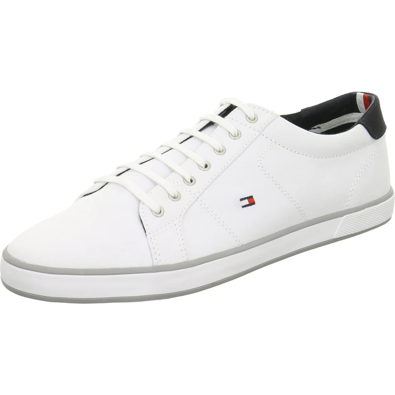 Tommy Hilfiger - Canvas Lace Up Trainers - 100% Cotton - White - Rubber Outsole - Lace-Up - Cotton Insock - Bi-Colour Design - Size 40 - Image 1