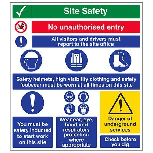 Vsafety Multi Hazard Site Safety Think Safety Warning Sign - 600mm x 670mm - 2mm Rigid Plastic