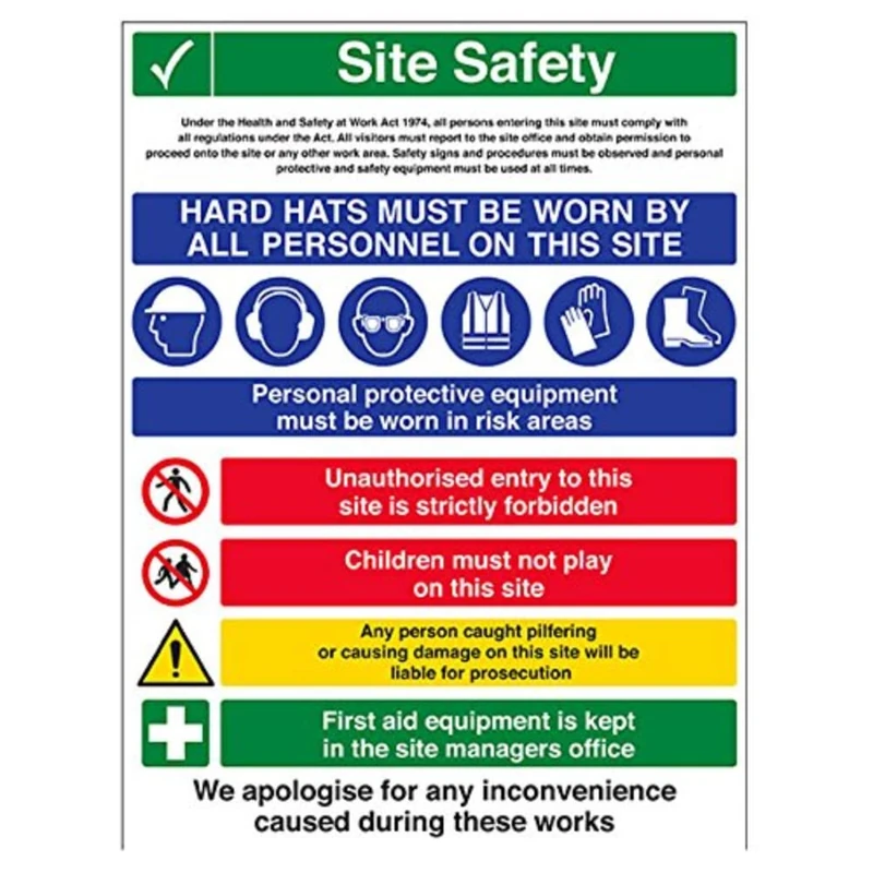 Vsafety Multi Hazard Site Safety Hard Hats Warning Sign - 600mm x 800mm - 2mm Rigid Plastic