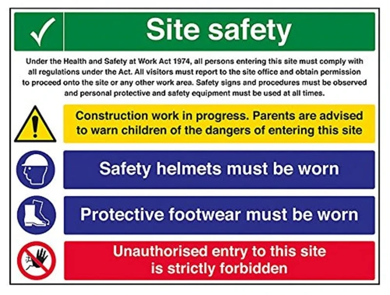 V Safety Multi Hazard Site Safety Protective Footwear Warning Sign - 800mm x 600mm - 2mm Rigid Plastic