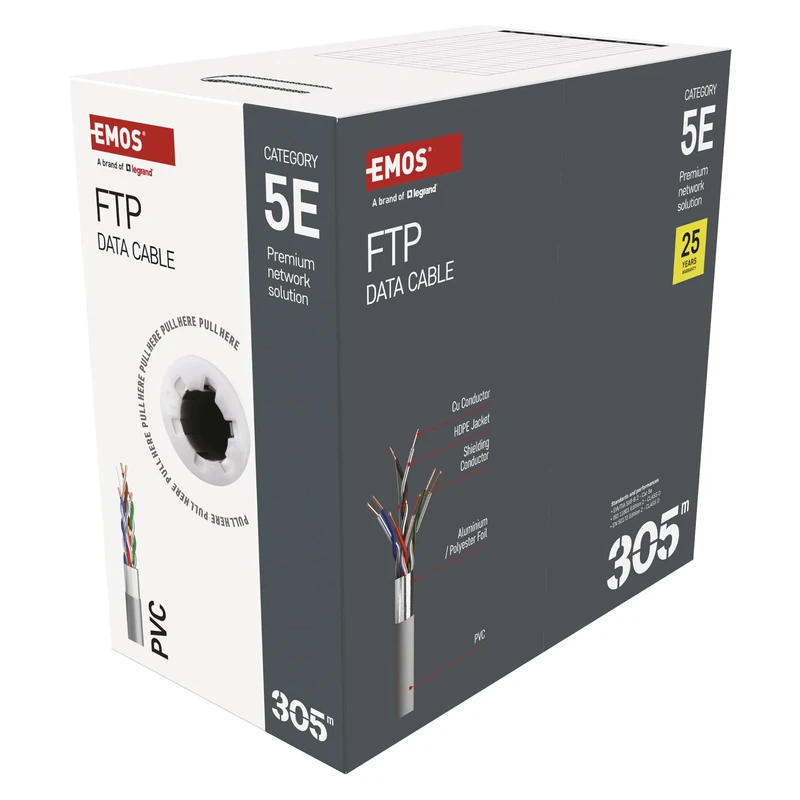 EMOS S9221 H2050 Data Cable FTP 5E 305 m White - Image 1