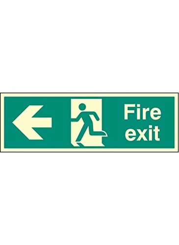 Caledonia Signs 52124 Sign, "Fire Exit Left Single Sided", 900 mm x 300 mm, Photo luminescent
