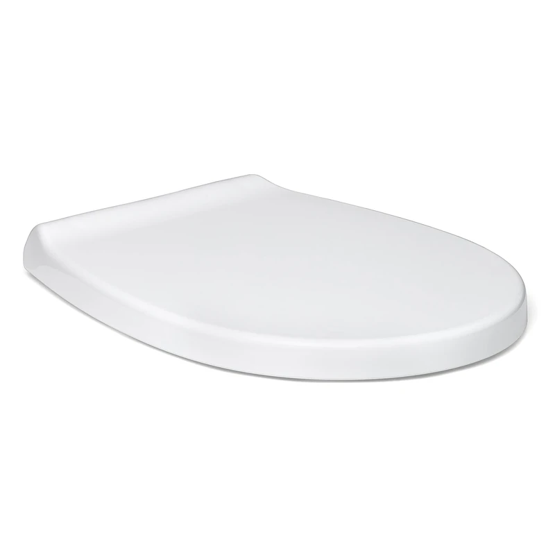 TATAY Toilet seat with controlled fall, rounded shape design, made of anti-bacterial PP, colour: white with glossy finish. Robust, and very resistant to impacts.