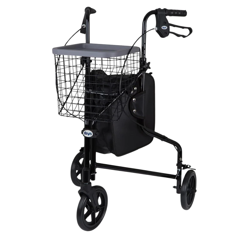 Days Lightweight Aluminium 3 Wheel Walker – Height Adjustable and Foldable Mobility Aid for Elderly – Triwalker with Basket, Tray, Bag and Lockable Brakes – Indoor and Outdoor Walker – Blue