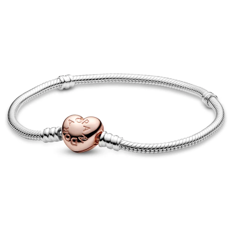 Pandora Icons Silver bracelet with heart-shaped 14k rose gold-plated clasp, 21