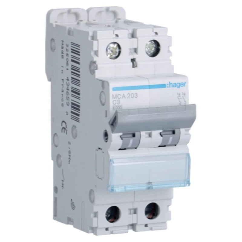 Hager M Series - Automatic Magnetic Thermal -M Curva-C 6ka 2 Poles 3a
