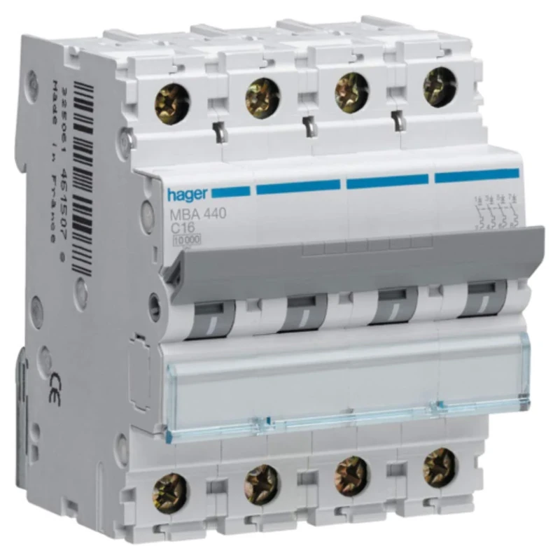 Hager M Series - Automatic magnetothermal -m Curve-b 6ka 4-Pole 40a