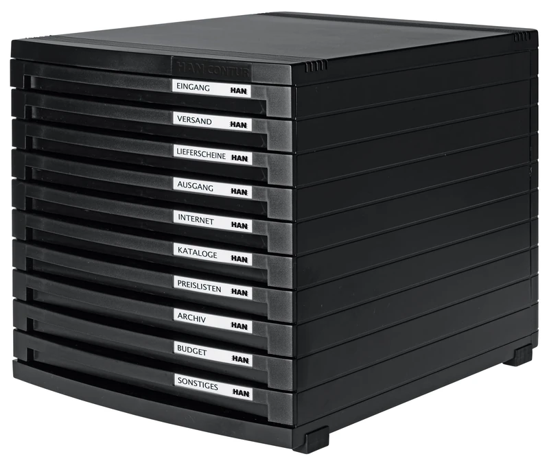 HAN 1510-13 A4/B4/C4 Drawer Box with 10 Closed Drawer - Black