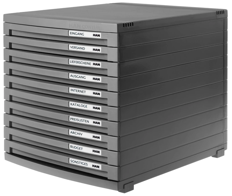 HAN 1510-191 A4/B4/C4 Drawer Box with 10 Closed Drawer - Dark Grey