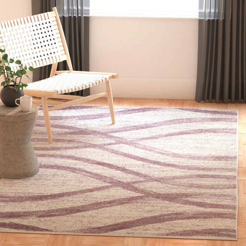 Safavieh Modern Wave Distressed Indoor Woven Rectangle Area Rug, Adirondack Collection, ADR125, in Cream / Purple, 91 X 152 cm for Living Room, Bedroom or Any Indoor Space - Image 1