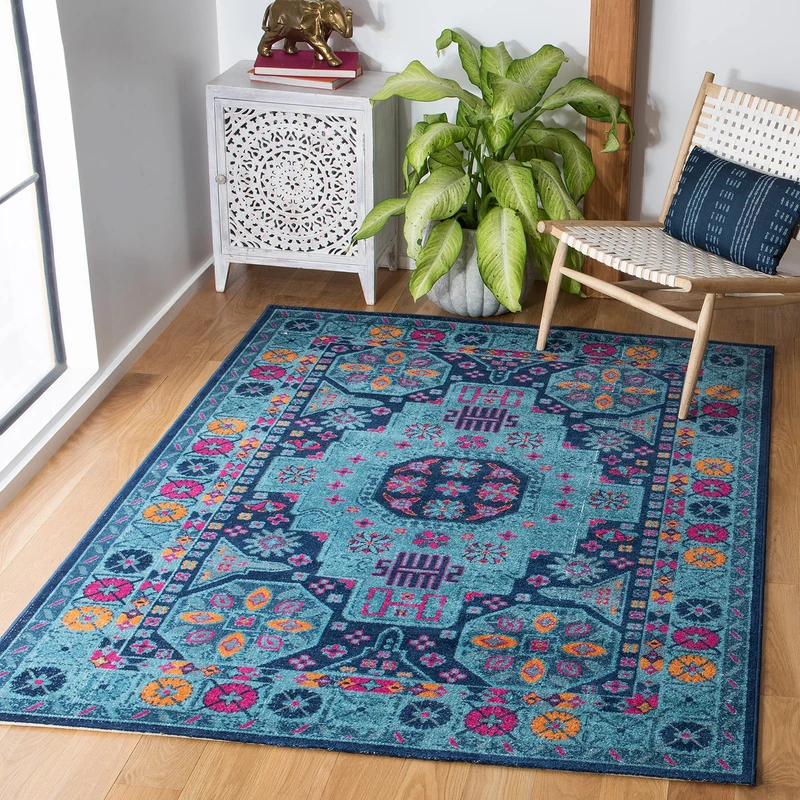 Safavieh Vintage Inspired Indoor Woven Rectangle Area Rug, Artisan Collection, ATN335, in Blue / Multi, 91 X 152 cm for Living Room, Bedroom or Any Indoor Space