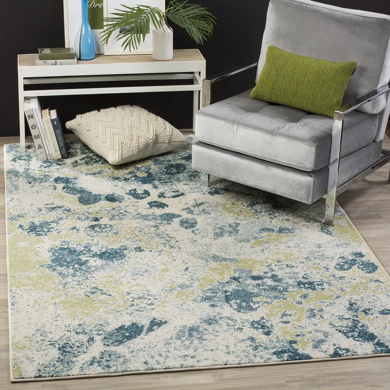 Safavieh Abstract Indoor Woven Rectangle Area Rug, Watercolor Collection, WTC696, in Ivory/Light Blue, 122 X 183 cm for Living Room, Bedroom or Any Indoor Space