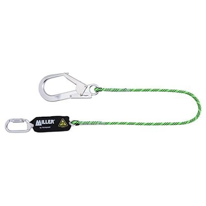 Miller Single Shock Absorbing Lanyard ø11 mm Kernmantel 1,5M with Shock Absorber Protective Cover, Light Green Rope with Black Stripes, 1032379 (1 Piece)