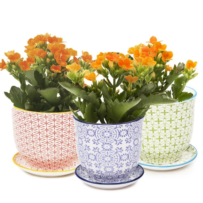Chive ‘Liberte’ Ceramic Plant Pots — Cute, Beautiful Pots for Flowers & House Plants Indoor & Outdoor — Set of 3 — Crimson, Green & Blue - Image 1