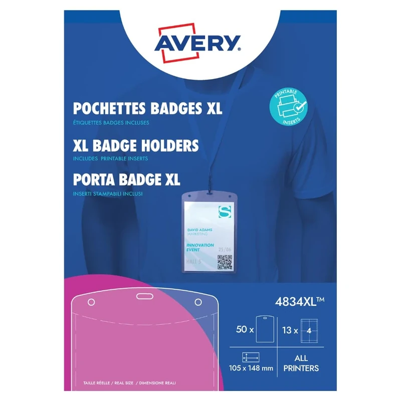 Avery 4834XL A6 Event Badge Holders Without Lanyard
