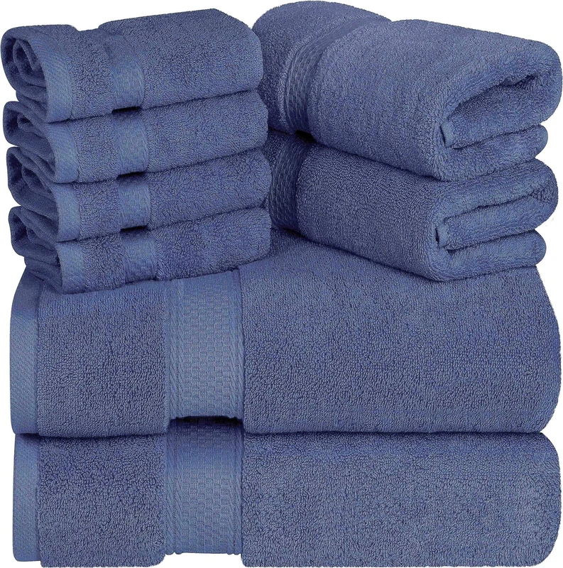 Utopia Towels 8 Piece Premium Towel Set, 2 Bath, 2 Hand, and 4 Washcloths, 100% Ring Spun Cotton, Highly Absorbent Towels for Bathroom, Sports, and Hotel, (Navy, 8)