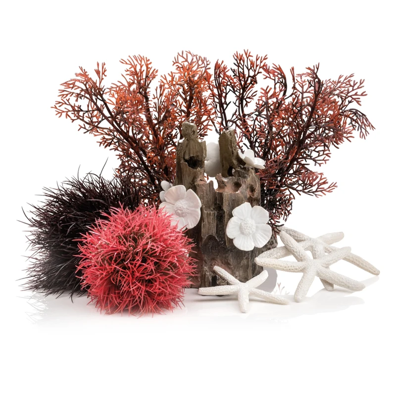 biOrb Decor Set, Red Forest Theme - Flower Sculpture, Sea Fan & Starfish Ornaments for 15 L+ Aquariums, Easy-Insert Decoration Compatible with Fresh & Saltwater Tanks, Perfect Fish Tank Decorations