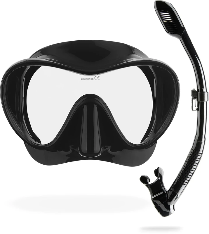 Cressi F1 - Frameless Diving Mask F1 - Snorkel Combo Set, Adult Unisex - Anti-Fog Glass Lens - Silicone Skirt Comfort - Black - One Size