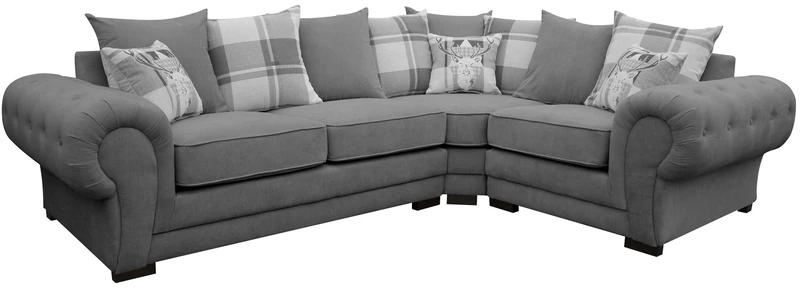 Corner Sofa Verona Fabric Left or Right Grey Brown Cream Designer Scatter Cushions Living Room Furniture (Right, Grey)