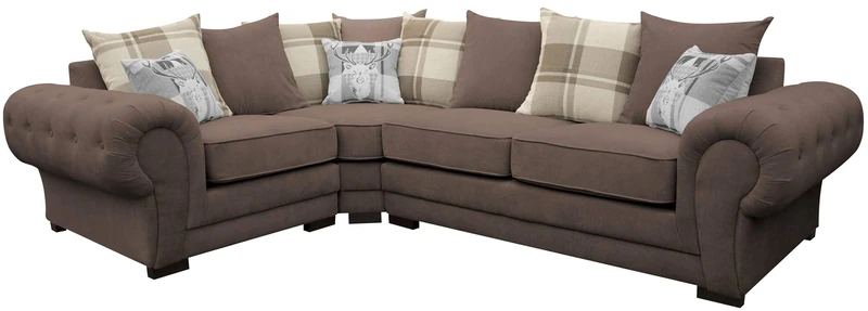 Corner Sofa Verona Fabric Left or Right Grey Brown Cream Designer Scatter Cushions Living Room Furniture (Left, Chocolate)