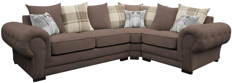 Corner Sofa Verona Fabric Left or Right Grey Brown Cream Designer Scatter Cushions Living Room Furniture (Right, Chocolate)