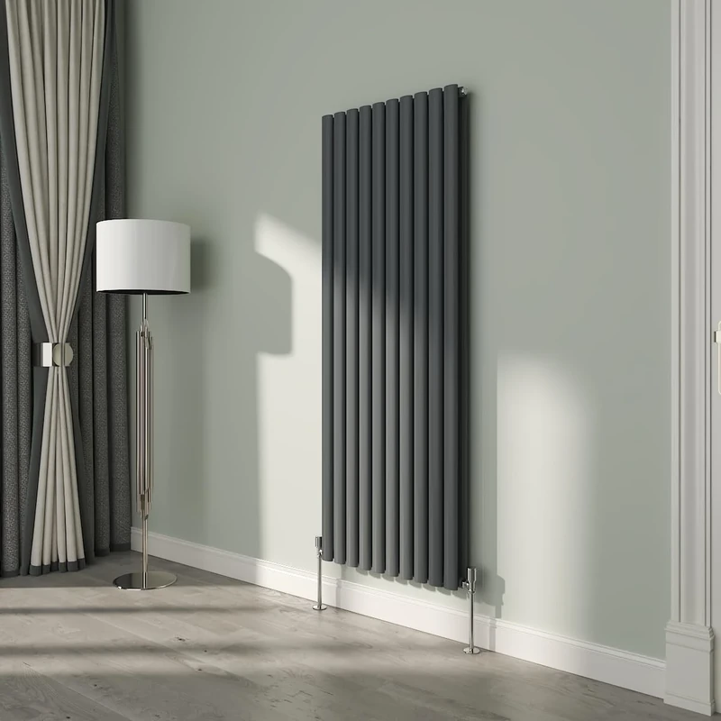 NRG 1600x590mm Oval Column Designer Radiator Double Panel Anthracite Bathroom Central Heating
