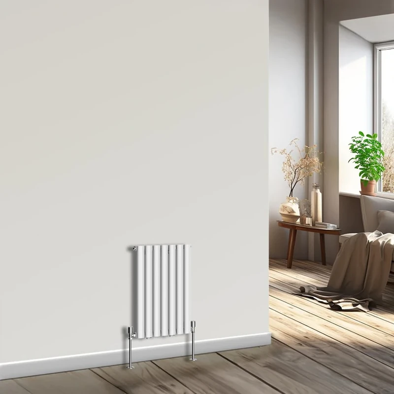 NRG Horizontal Oval Column Radiator 600x413mm Single Panel Designer Bathroom Central Heating White