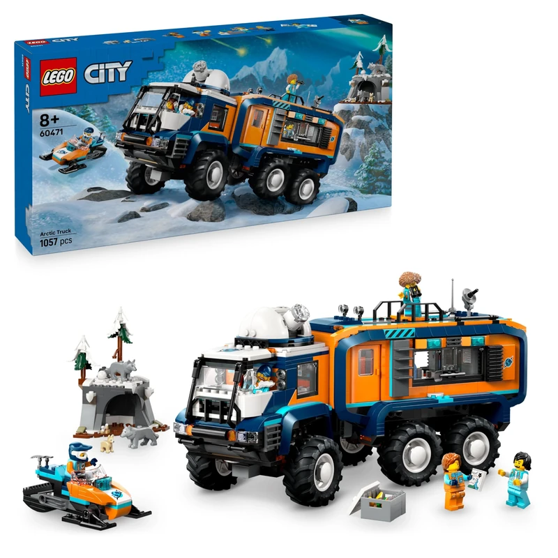 LEGO City Arctic Explorer Science Lab Truck Toy - Exploration Vehicle with Steering & Suspension - incl. a Snowscooter, 5 Minifigures & 3 Wolf Animal Figures - Gift for 8+ Year Old Boys - 60471