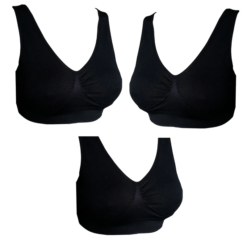 UtopyaUK 3 6 9 Pack Comfort Bra Women Girls Crop Top Seamless Bra Sleep Yoga Bralette Stretch Bras Sports Vest Wireless Post Surgery Bra Wire Free, 3 Black, 3XL