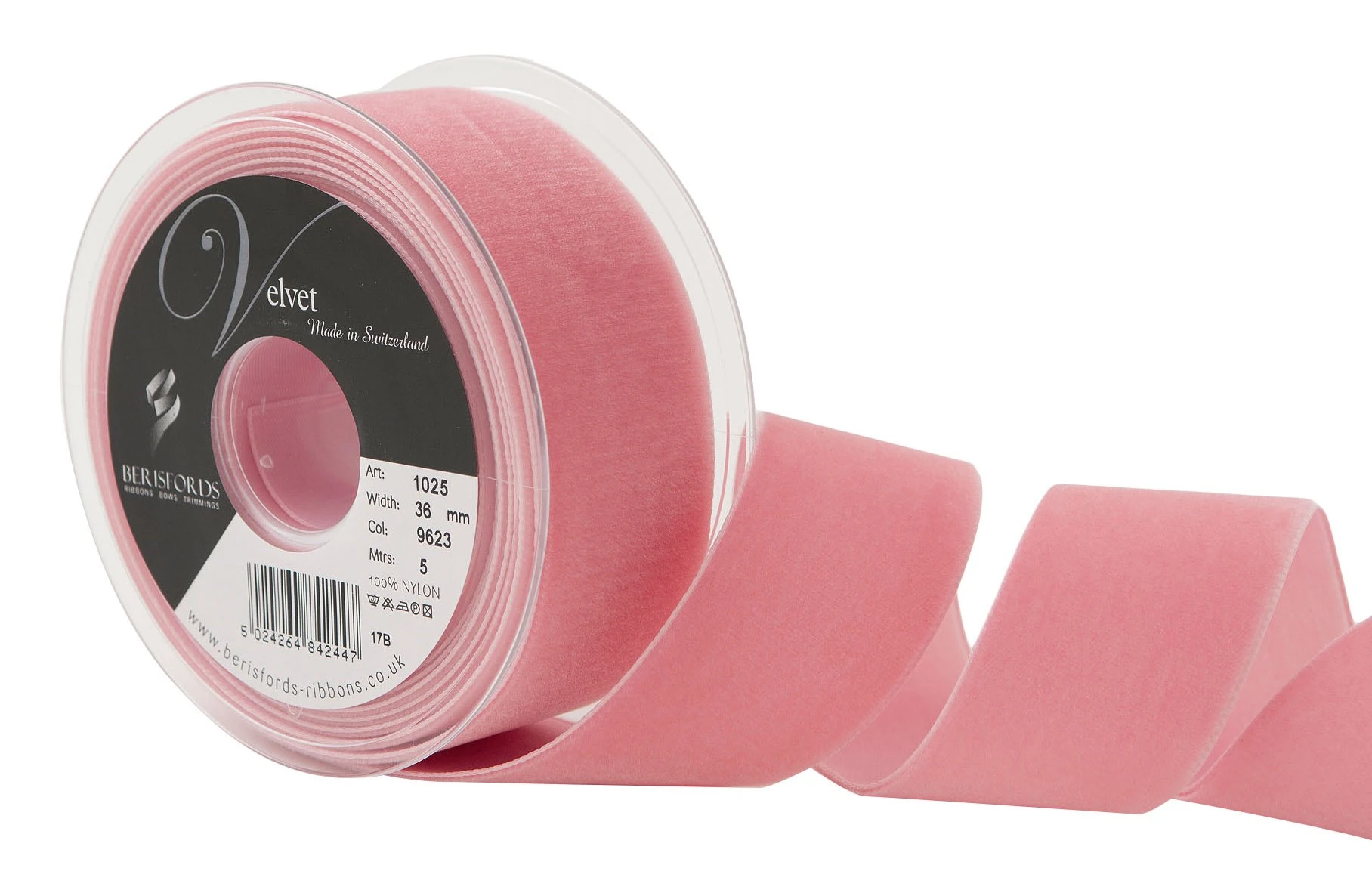 Berisfords Velvet Ribbon, Dusty Rose, 102 x 45 x 102 cm